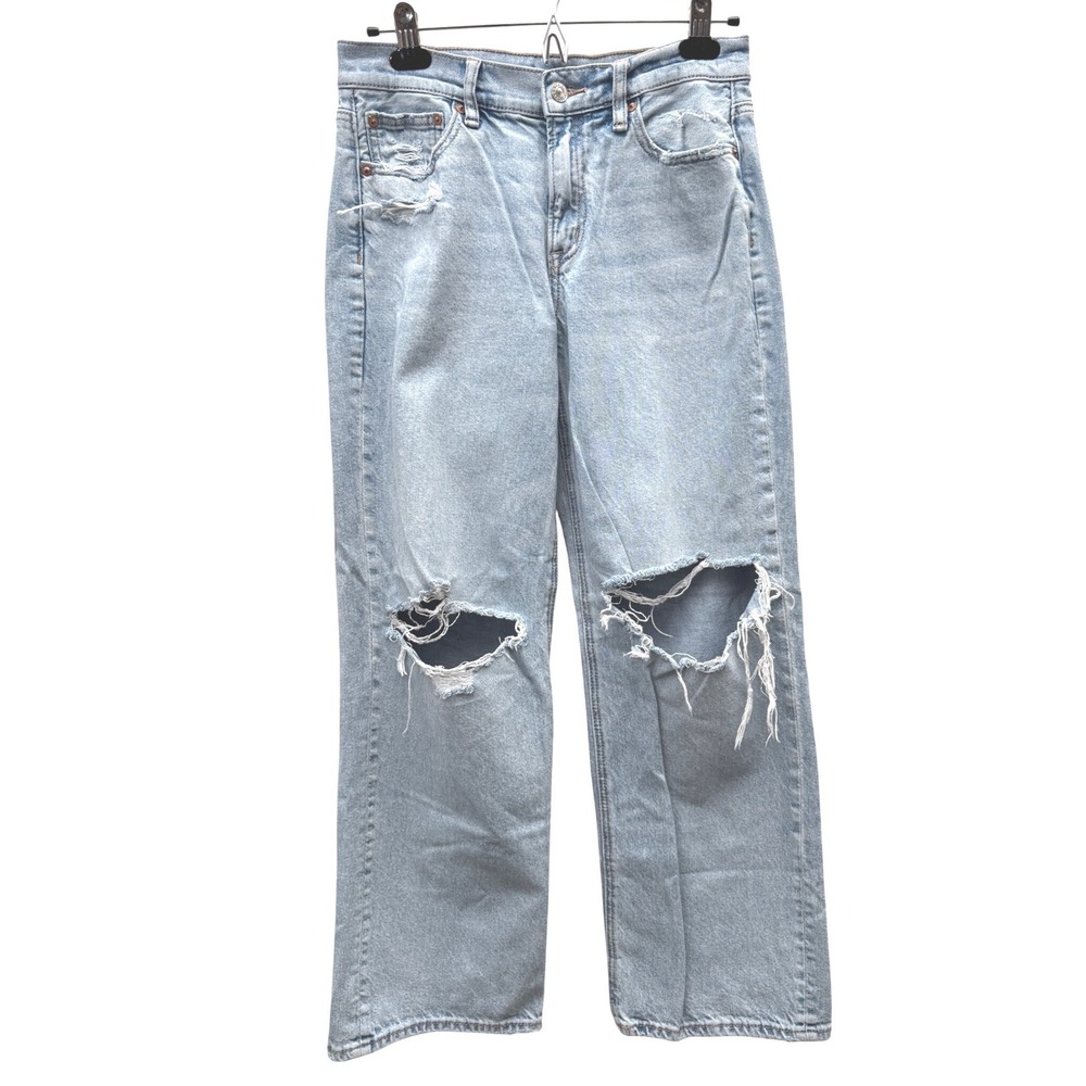 American Eagle Stovepipe Distressed Straight Leg Light Wash Blue Size 4 Jeans - Picture 2 of 7